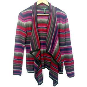 Ralph Lauren Womens Linen Knit Striped Open Cardigan Size S Western Preppy Aztec